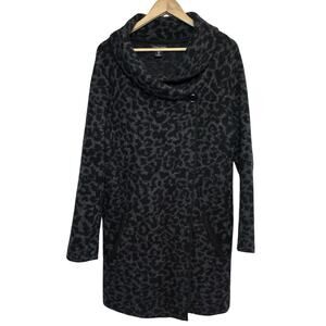 Adrienne Vittadini Black Gray Leopard Size Large Sweater Coat Coatigan